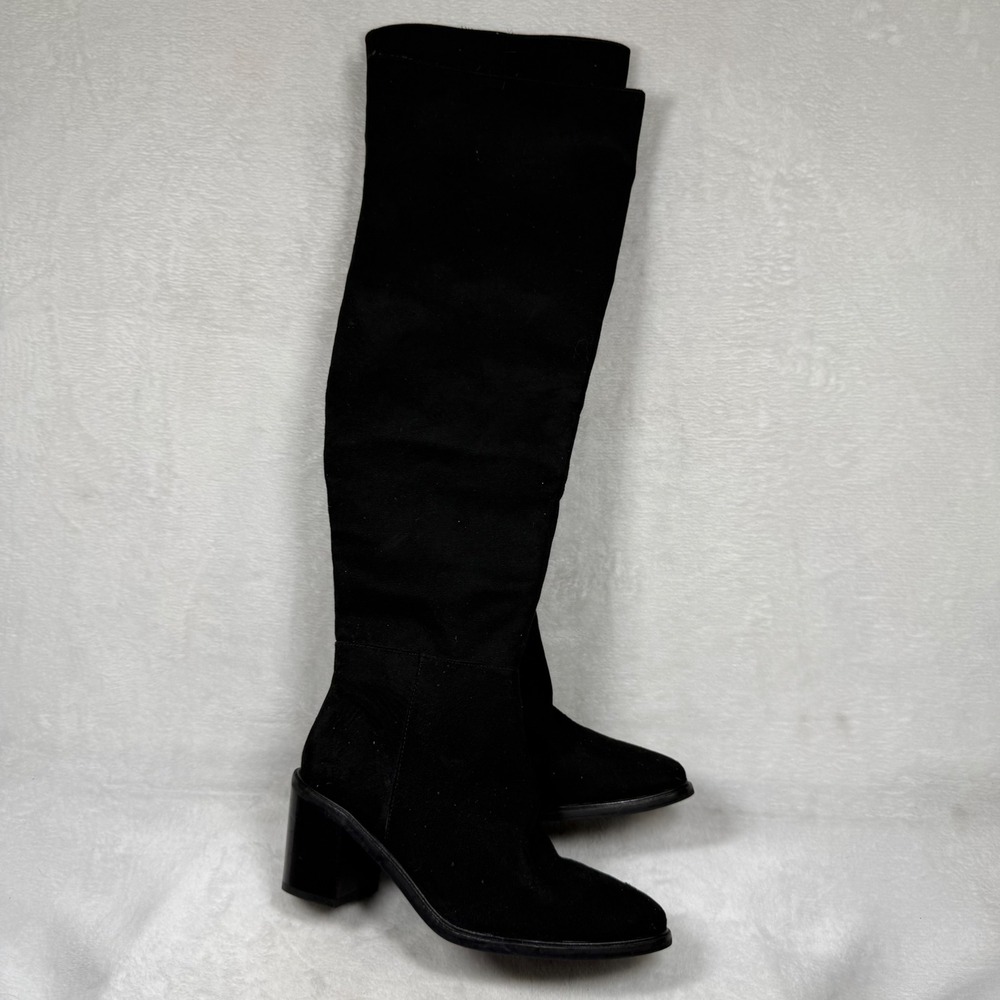 Seychelles Black Over the Knee Fabric Block Heel Boots Womens 7 Side Zip Pointed